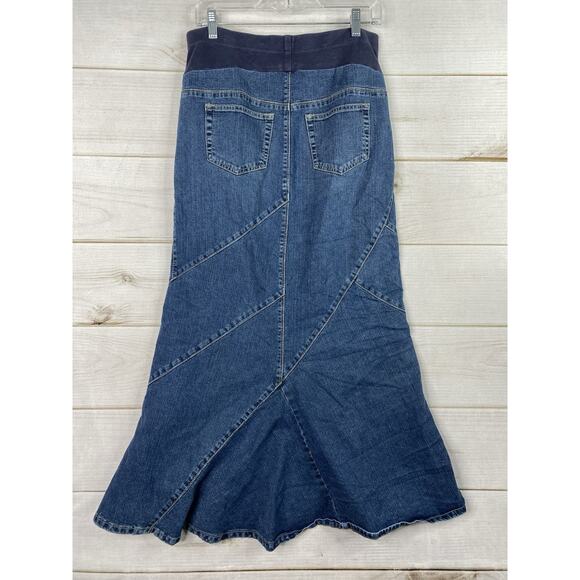 Motherhood Maternity Jean Skirt Sz M Mermaid Modest Stretch Denim Maxi Pockets - Picture 7 of 9